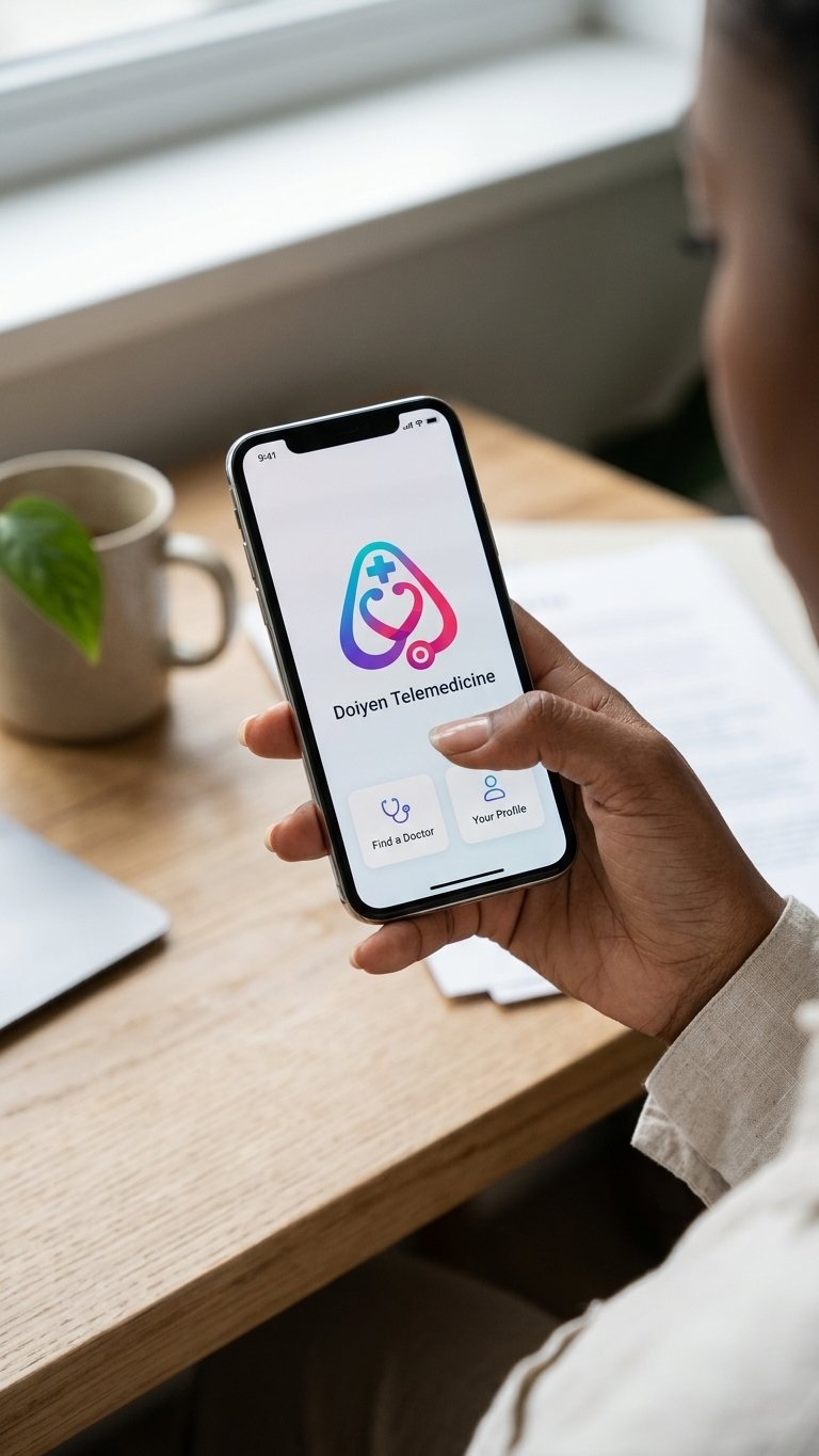 Patient consulting a Ghanaian health practitioner online via Doiyen